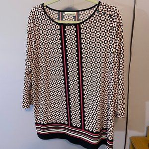 Navy, white and hot pink print tunic blouse - Size XXL